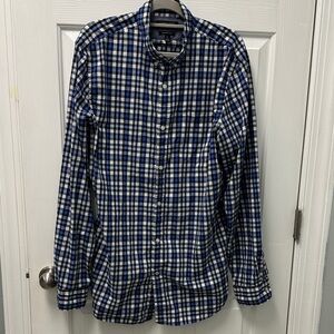 Banana Republic Custom 078 Wash Grant Fit Tall Blue, Black and White Plaid Shirt